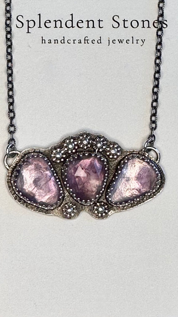 Three rose-cut Amethyst stone pendant