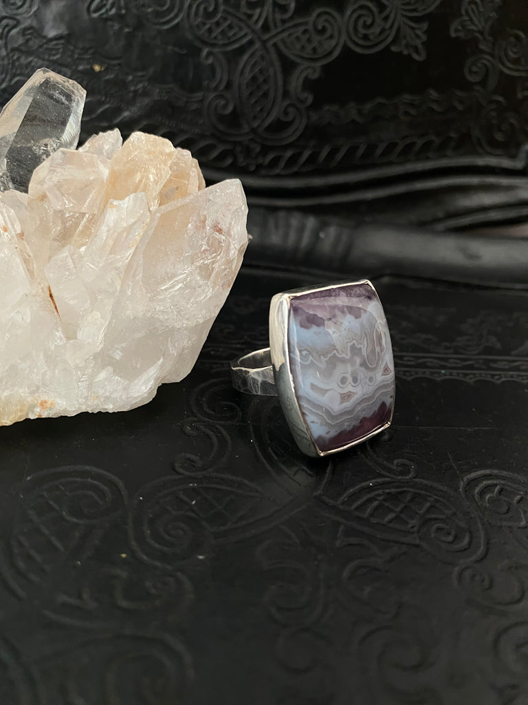 Sows Belly Agate/Amethyst Ring