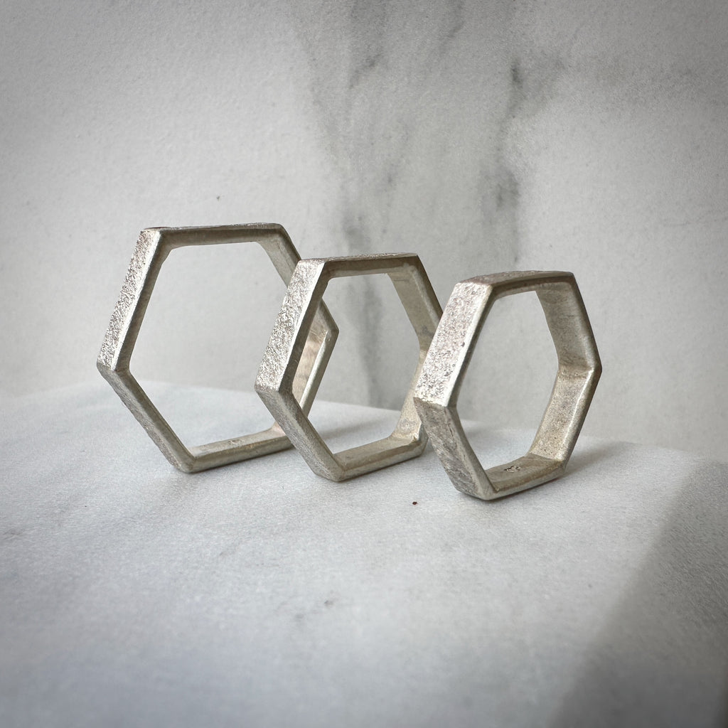 Granite Texture Hexagon Ring