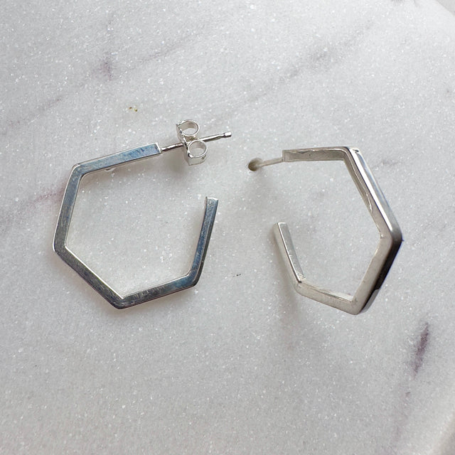 Silver hexagon deals hoop earrings