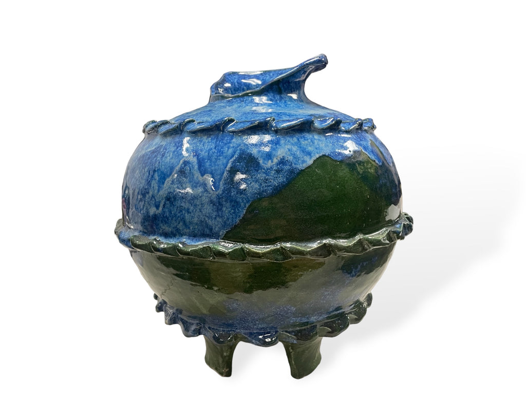 Ceramic with Three Rings and Legs in Blue and Green