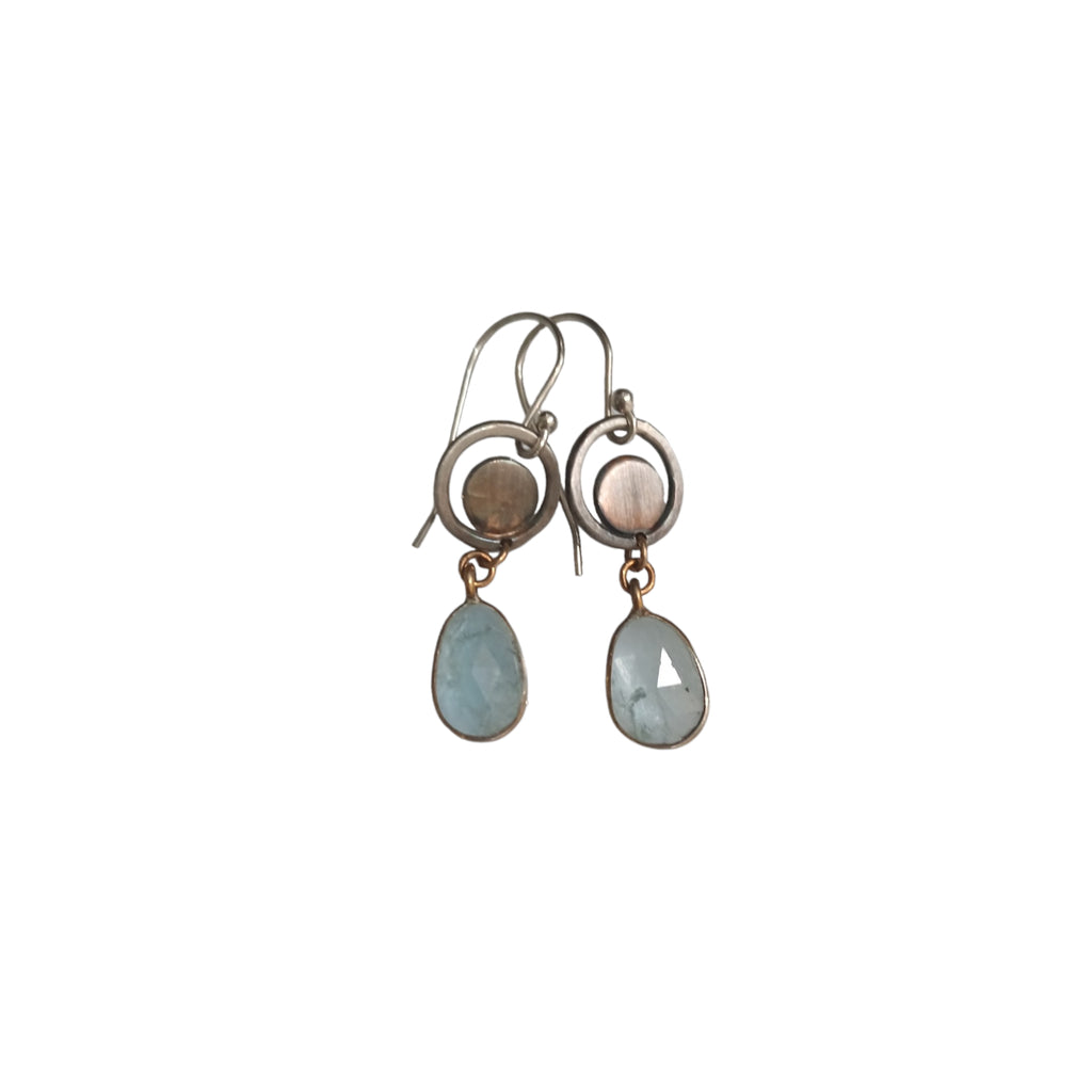 Silver Circle Earrings with Aquamarine