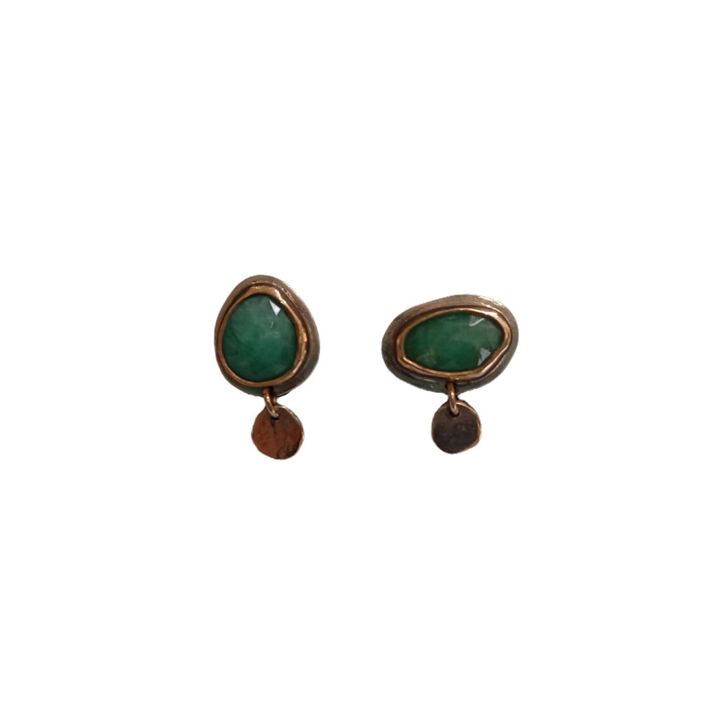 Emerald Post Earrings with Dots