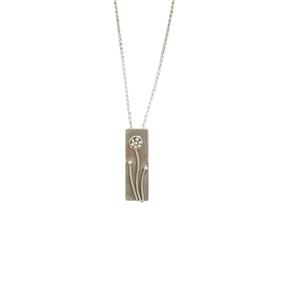 Silver Rectangle Flower Necklace