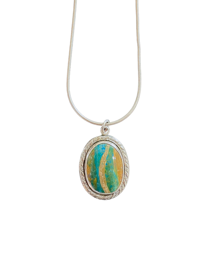 Peruvian Opal Oval Pendant with Twisted Wire
