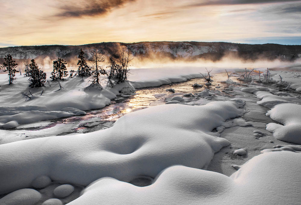 Sunset, Mist and Snow, Yellowstone National Park